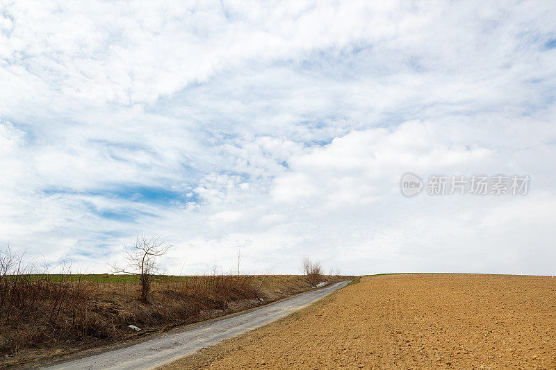 开垦的土地上的背景。Beskids山脉,波兰。