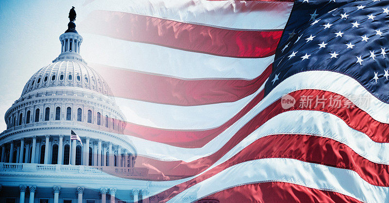 美国国旗飘扬在华盛顿特区的一个国家假日