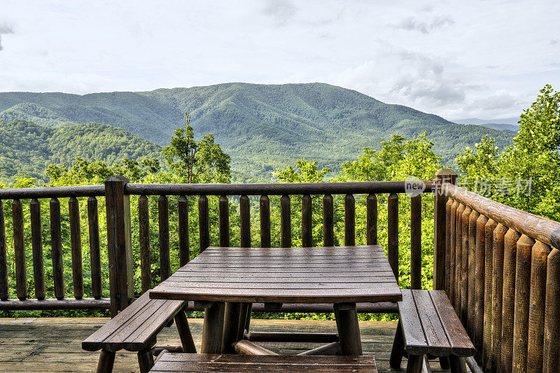 带风景的野餐桌