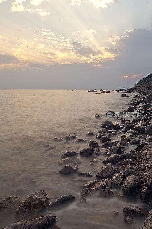 中国浙江海岸线，黄昏