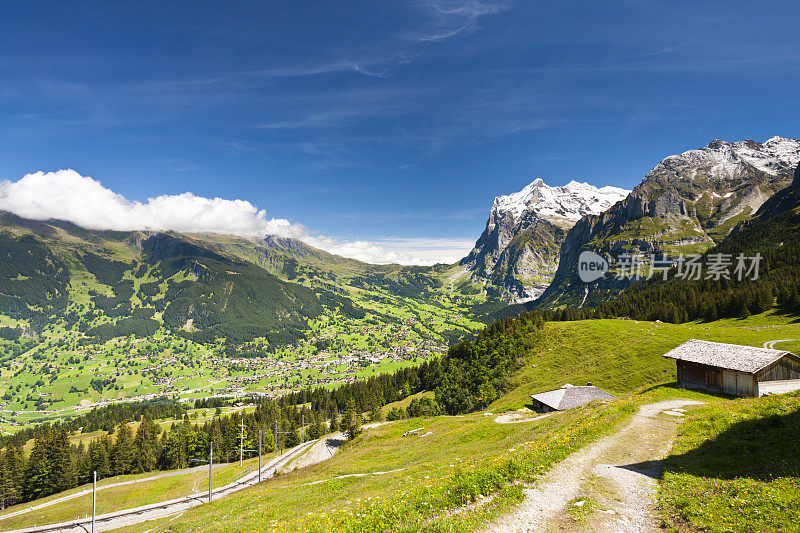 瑞士阿尔卑斯山的Wetterhorn和Grindelwald