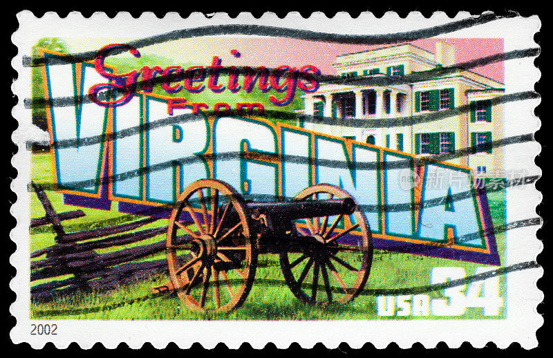 弗吉尼亚州邮票“来自美国的问候”复古明信片主题