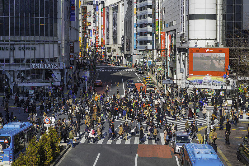 东京人群走过日本的涩谷十字路口