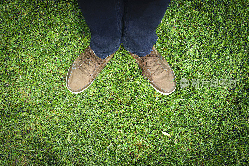 走在绿色的草地上