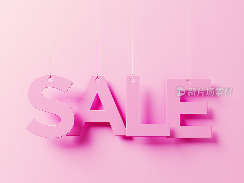 销售概念-粉红色销售文字与字符串在粉红色的背景