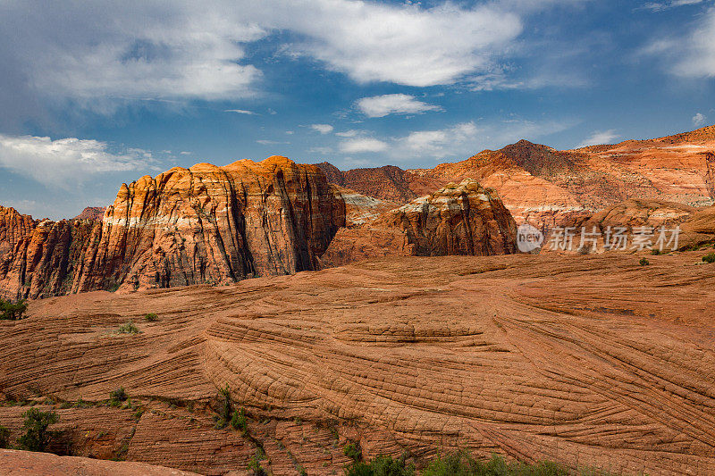 雪谷州立公园的石化沙丘和惊人的红色纳瓦霍砂岩山