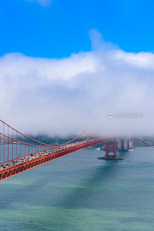 金门大桥在一个美丽的夏日云中-全景从炮台斯宾塞-美国加利福尼亚州