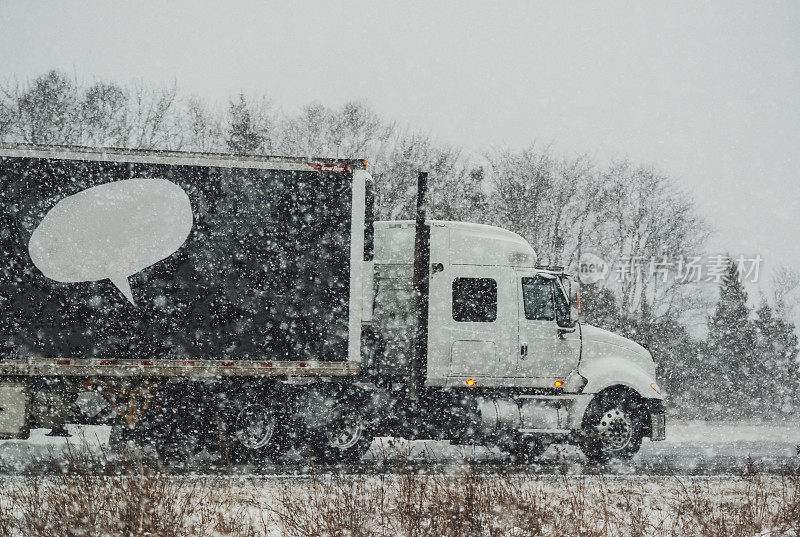 冬季风暴中的卡车运输