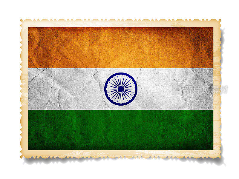 (剪切路径!)印度国旗在旧照片孤立