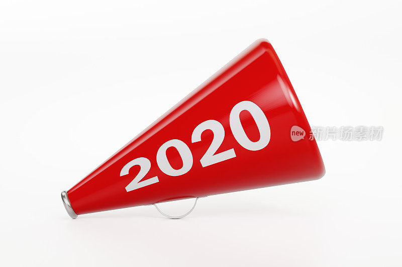 红色扩音器与2020站在白色背景