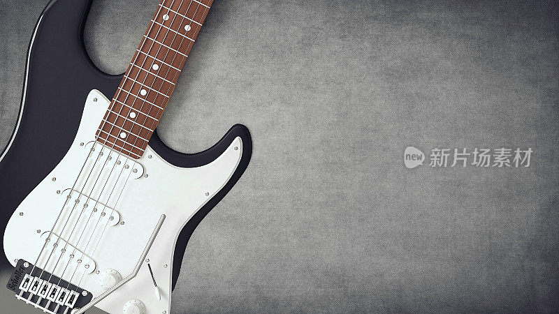 电吉他平面设计上的拷贝空间灰色背景