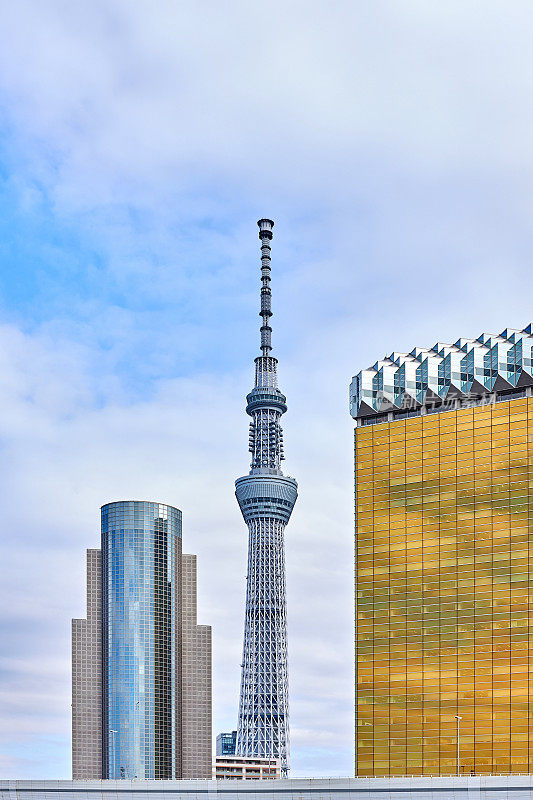 特写东京天空树和摩天大楼，东京，日本