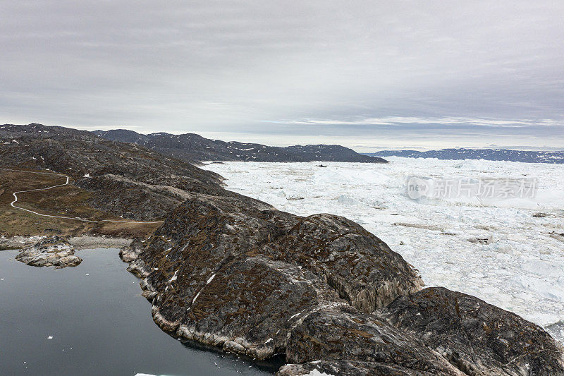 格陵兰岛迪斯科湾伊卢利萨特冰湾鸟瞰图