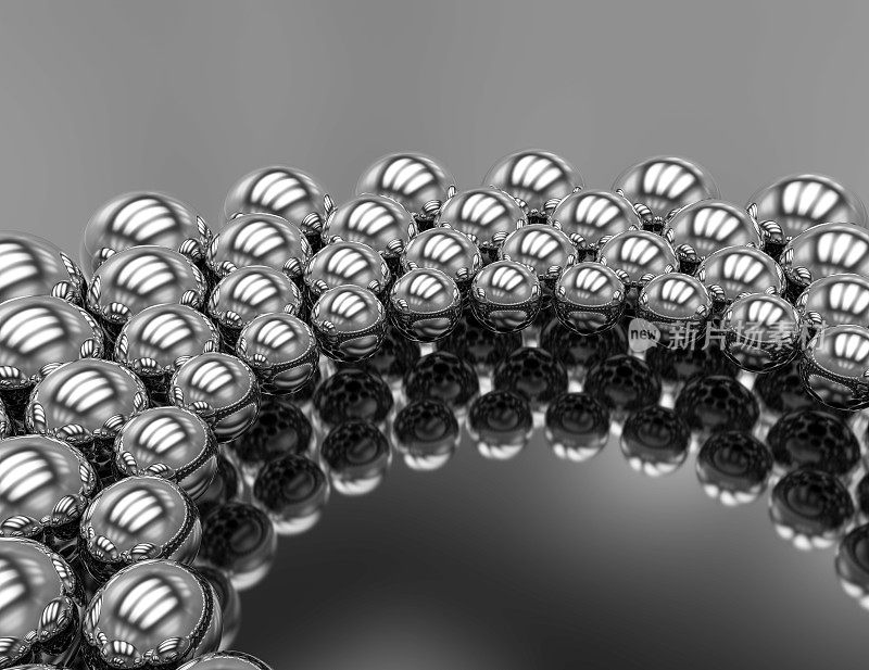三维银色球体抽象背景梯度和反射横幅