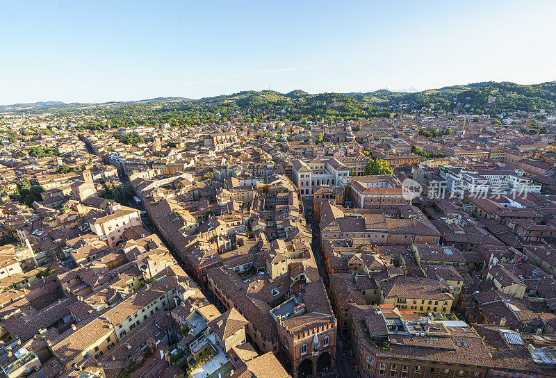 博洛尼亚鸟瞰图，摄于意大利博洛尼亚著名的“阿西内利”塔