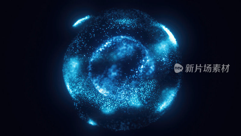 蓝色能量魔圈，球体，由未来能量粒子组成的球，由点组成的力场。抽象的背景