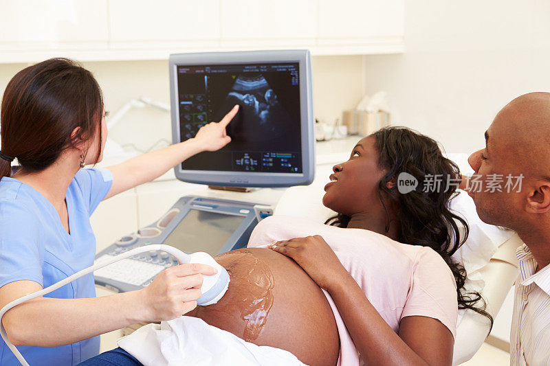 孕妇和伴侣进行4D超声扫描
