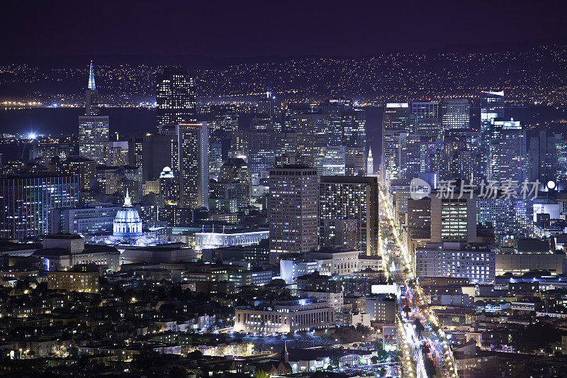 旧金山夜晚的天际线