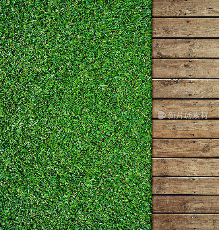 绿色草坪和木地板纹理背景