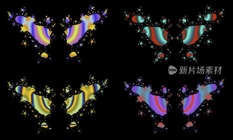 四个五颜六色的蝴蝶分形图案