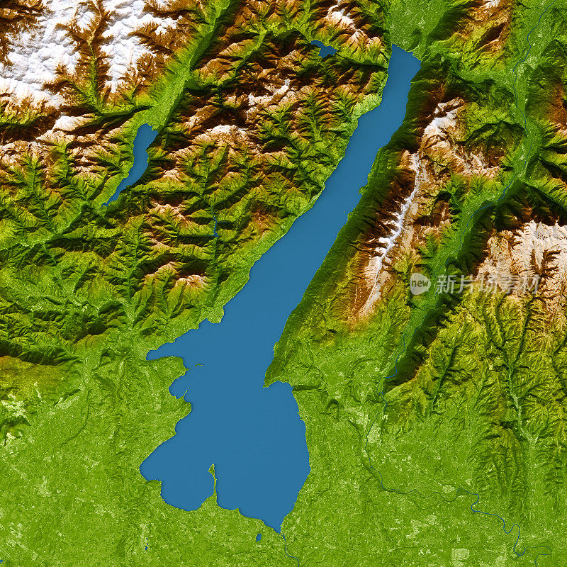 湖加尔达3D模型地形图增强的颜色顶视图
