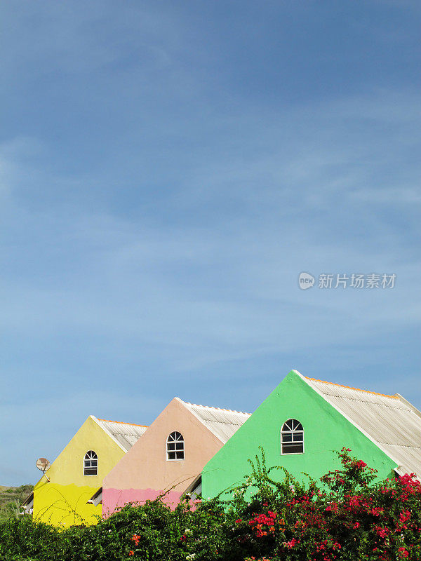 荷兰库拉索岛上的彩色加勒比房屋。
