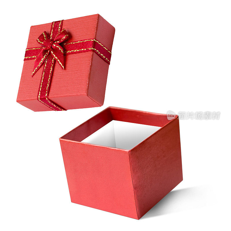 红色礼盒孤立在白色背景，新年和圣诞节快乐，节礼日销售概念