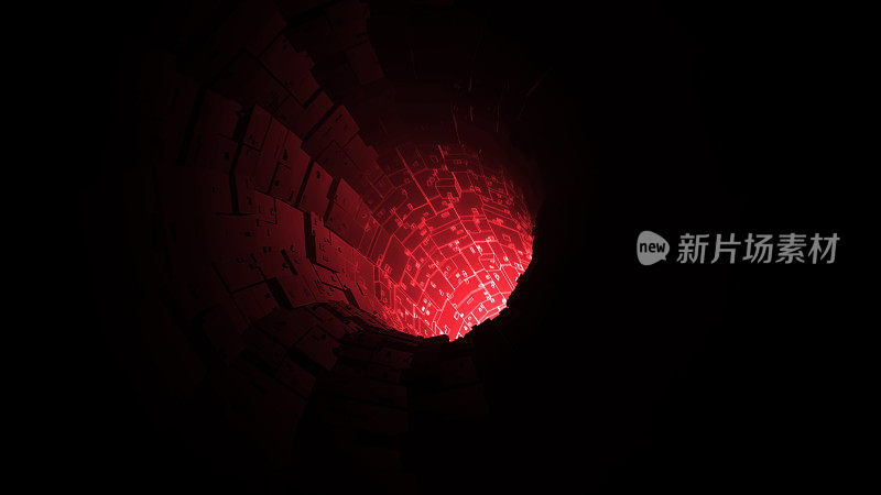 红色数字电缆网络连接隧道背景，3d渲染