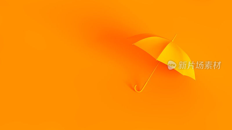 概念上的立体图像。雨伞孤立在橙色背景上。