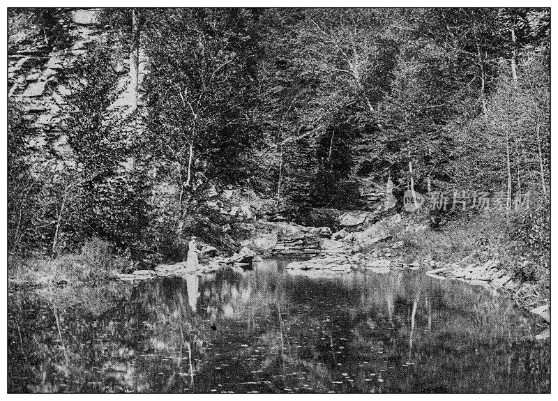 古董黑白照片:西卡茨基尔Peekamoose俱乐部的景色