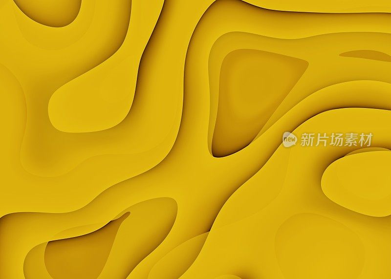 抽象动态流体重叠纹理黄色背景三维