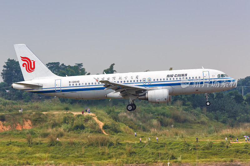 中国国际航空公司空客A320飞机在中国成都双流机场