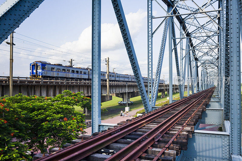 台湾高雄跨高平河的老铁路桥。