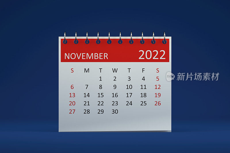 蓝色背景的2022年11月日历