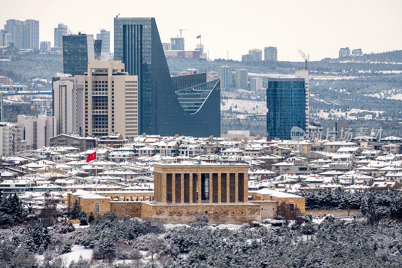 冬季安卡拉的阿塔图尔克陵墓(Anitkabir)全景