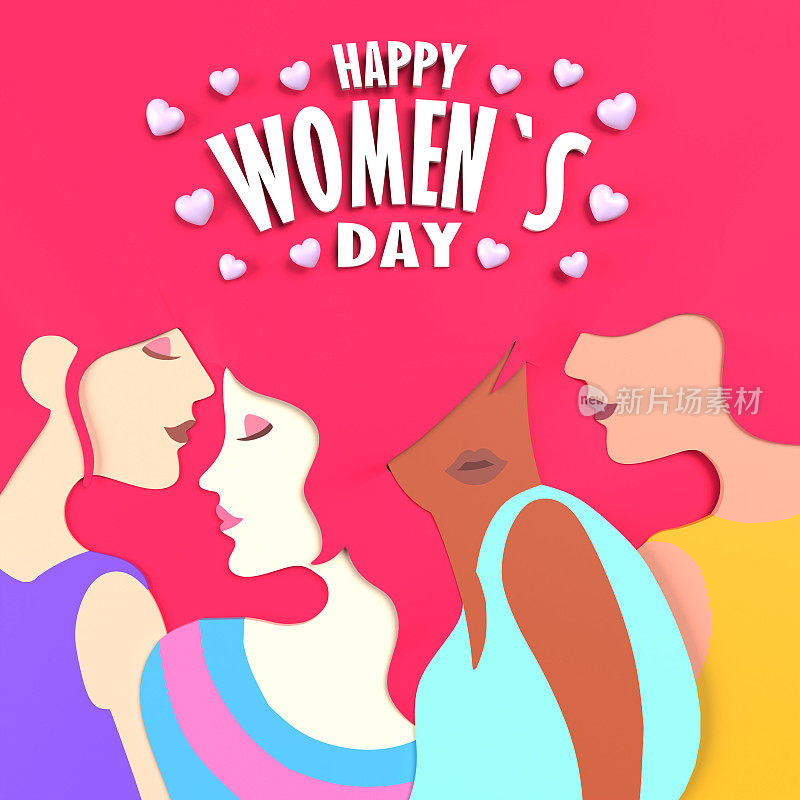 最小设计的妇女保持强大的妇女权利和庆祝3月8日国际妇女节黄色
