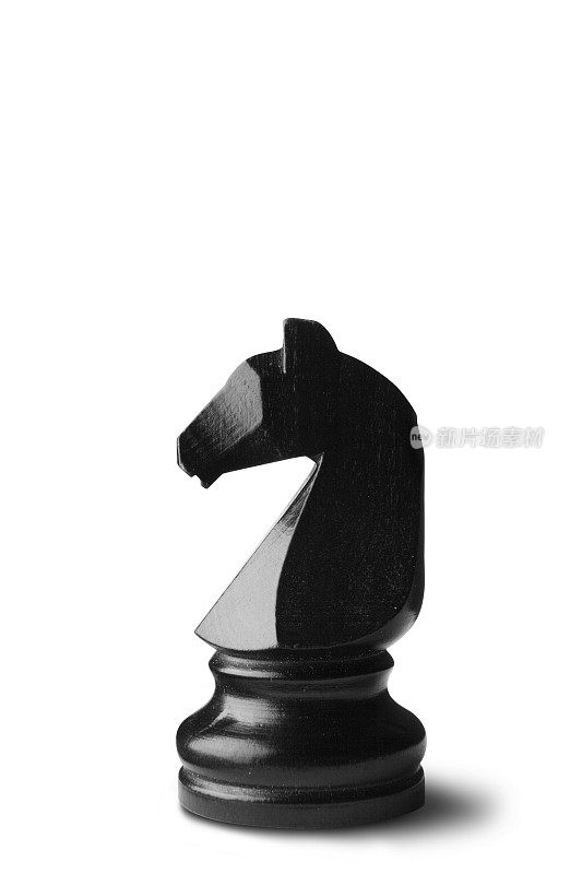 象棋:骑士(黑色)孤立在白色背景