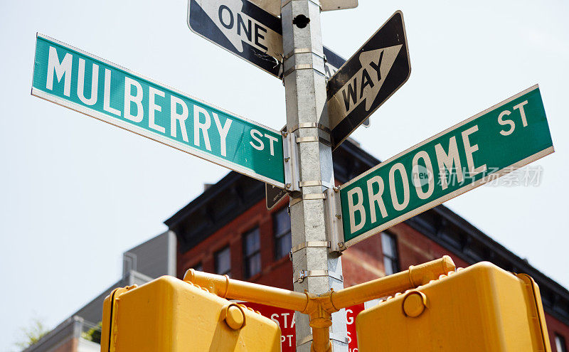 桑树和布鲁姆十字路口街标志小意大利曼哈顿