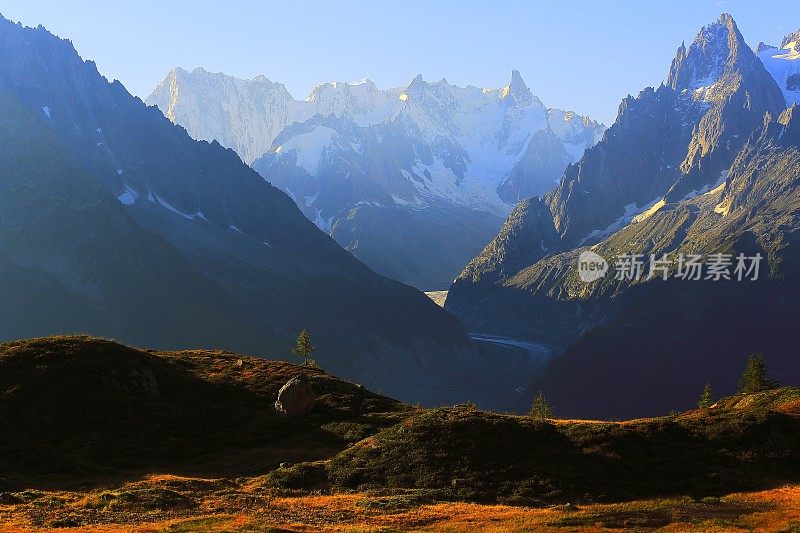 梅尔德格拉斯，勃朗峰田园诗般的高山景观乡村-夏蒙尼