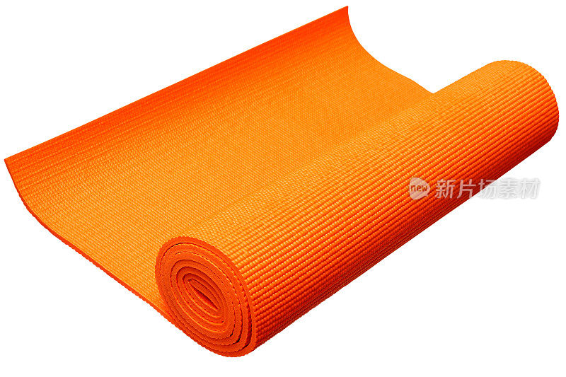 橙色瑜伽垫孤立在白色背景与裁剪路径。