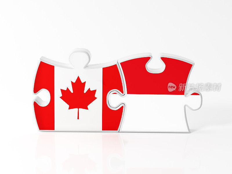 用加拿大和摩纳哥国旗纹理的拼图碎片