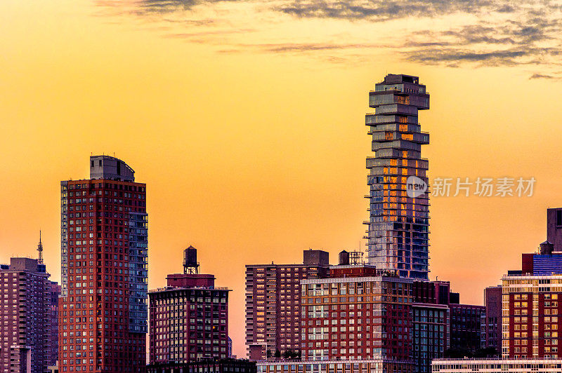 翠贝卡市中心曼哈顿日落橙色黄金时刻