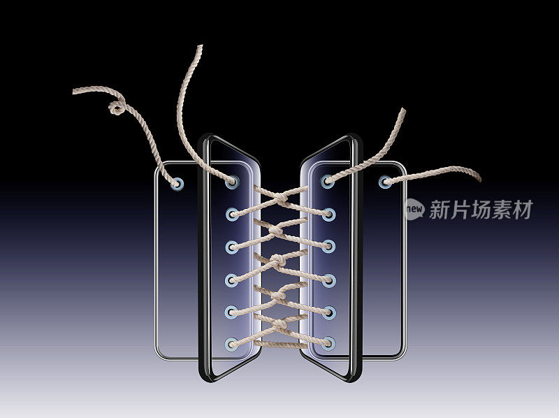 多部智能手机编织成绳子，就像鞋子里的鞋带