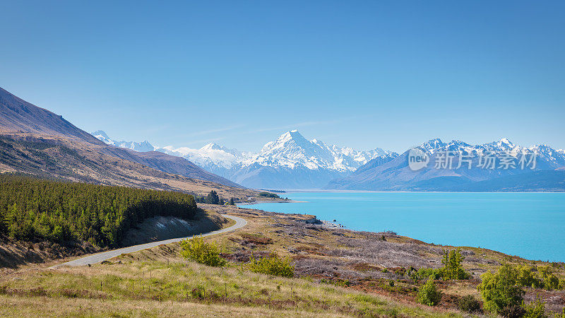 普卡基湖全景图库克冰川新西兰自然