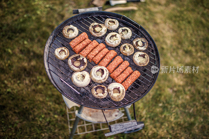 用煤在烧烤架上烤肉