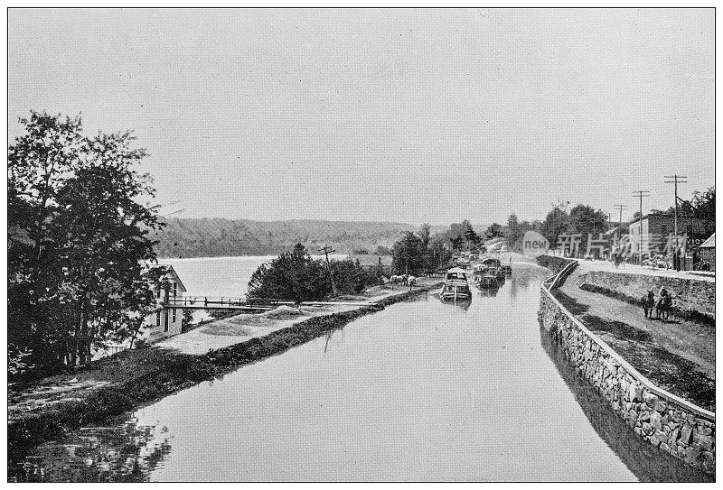 美国华盛顿的古老黑白照片:切萨皮克和俄亥俄运河