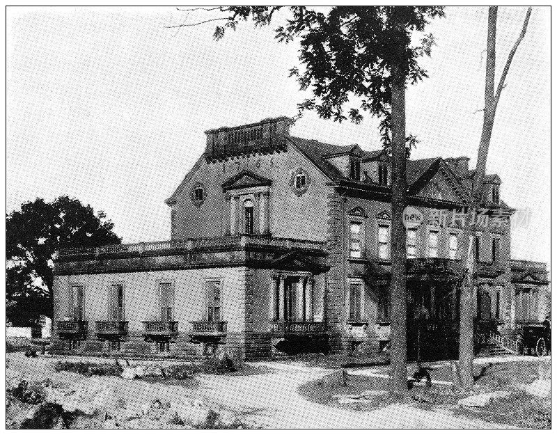 中部州历史城镇的古董黑白照片:奥尔巴尼，斯蒂芬·范·伦斯勒的房子
