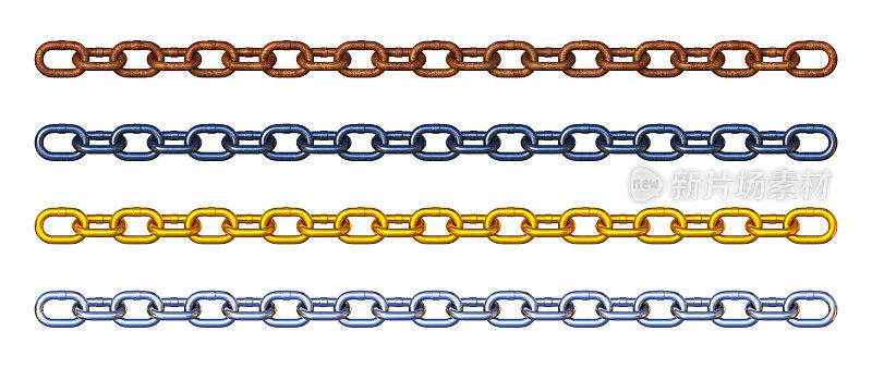 一个简单的组合，四个链在不同的材料，孤立在一个白色的背景。广泛的水平组合。