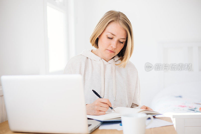 女人在家里用笔记本电脑