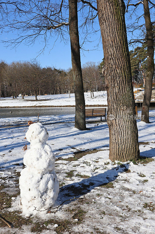 公园里的雪人冬天的时候